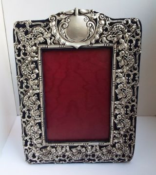Large Decorative English Antique 1899 Solid Silver Photo Frame