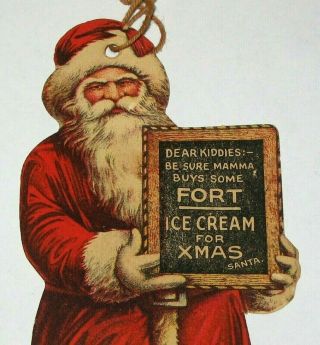 Antique Santa Die - Cut Advertising Christmas Ornament - Fort Ice Cream