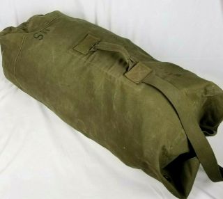 Vintage Military Army Duffel Bag Rucksack Canvas Green Laundry Seabag Carryall