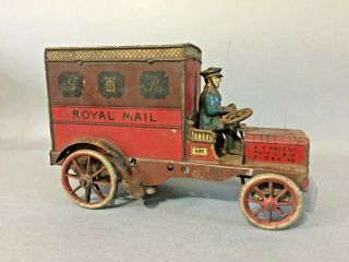 Antique Tin Plate Clockwork Royal Mail Van Toy By Lehmanns A/f