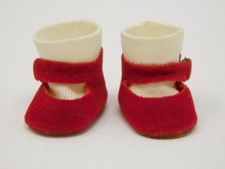 Vntg Madame Alexander - Kins Red Velvet Side Snap Shoes & Socks,  Fit Ginny Muffie