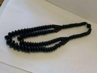 Antique Victorian Mourning Carved Whitby Jet C1880 Black Ladies Bead Necklace 18