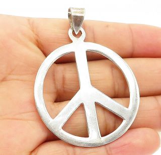 925 Sterling Silver - Vintage Smooth Open Peace Sign Drop Pendant - P7858