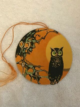 Vintage Halloween 1920 - 30s Marked P.  F Volland Bridge Tally Card Owl Moon 3 "