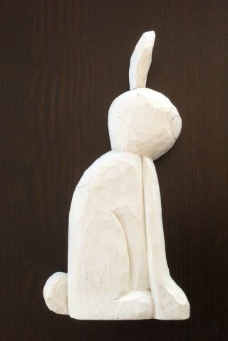 Vtg Hand Carved Wooden White Painted Bunny Rabbit Sculpture Art Decor 10 7/8” H 3