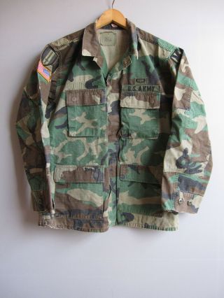 Vintage Camo Army Jacket Shirt Camouflage Military Bdu Woodland Mens Medium