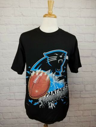 Nwot Vintage Vtg 90s Carolina Panthers T - Shirt Size Large Black 1993 Chalkline