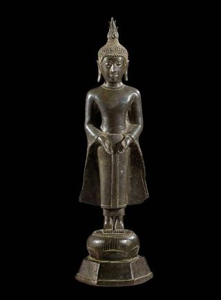 Sc Large Thailand,  Thai Standing Bronze Figure Of Buddha On Throne