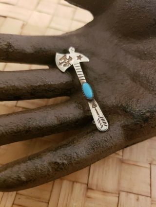 Vtg Navajo Bell Trading Sterling Silver Fred Harvey Era Turquoise Tomahawk Pin