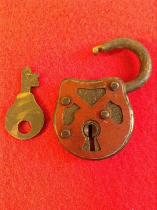 Vintage Antique Metal/ Brass Lock Padlock W/ Key - Eagle
