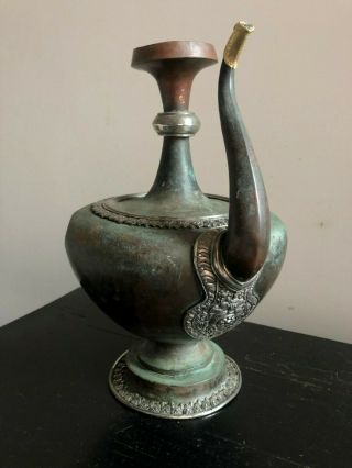 Rare Gold Antique Tibetan Sino Chinese Copper Silver Jeweled Pot Vessel Urn