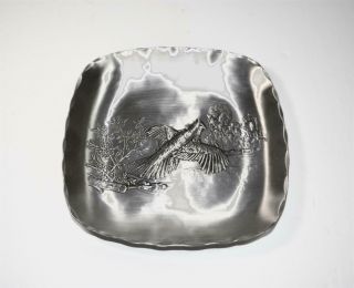 Vintage Mclouth Handmade Stainless Steel Dish W/ Pheasant In Flight