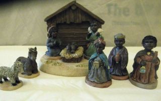 Vintage Black Americana Style Nativity Christmas Baby Jesus Manger Display Set