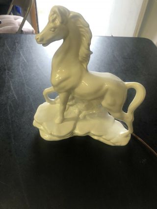 Vintage Mid Century 1950 " S White Porcelain Horse Table Lamp.