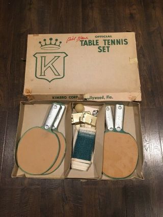 Vintage 1950s Kimbro Ping Pong Table Tennis Set 4 Paddles And Net