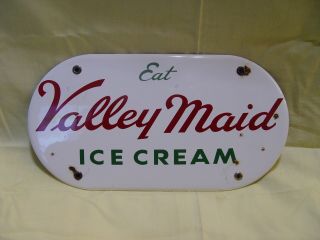 Vintage Eat Valley Maid Ice Cream Porcelain Advertising Dairy Sign