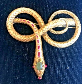 Vintage Mma Gold Tone And Enamel Snake Pin Brooch - Metropolitan Museum 24k Gp