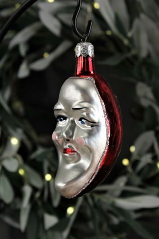 Glass Christmas Ornament Man In The Moon Crescent Vintage