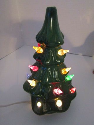Vintage 7 1/2 " Lighted Ceramic Christmas Tree On Off Switch With Light