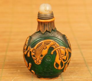 Antique Old Unique Glaze Hand Carving Dragon Figure Statue Snuff Bottle