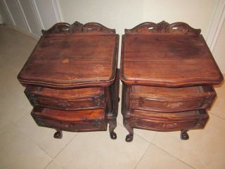 re - ownedVINTAGE ANTIQUE FRENCH PROVINCIAL NIGHTSTAND END TABLES WOOD SET OF TWO 2