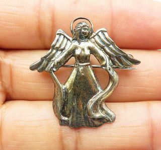 925 Sterling Silver - Vintage Petite Sculpted Angel Woman Brooch Pin - Bp3472
