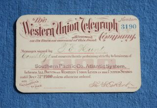 Unusual 1900 Western Union Telegraph Co.  Southern Pacific Rr Message Frank Pass