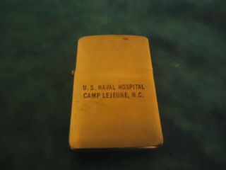 Vintage 1961 Zippo Lighter U.  S.  Naval Hospital Camp Lejeune,  N.  C.  Pat.  2517191