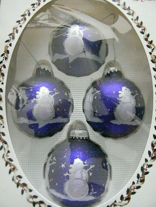 Vintage Christmas By Krebs Set Of 4 Glass Ornaments - Stunning Purple - Germany