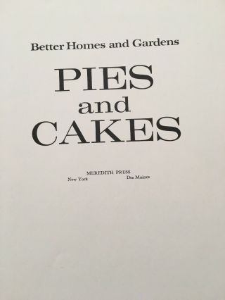 Better Homes And Gardens Pies And Cakes Vintage Cookbook 3