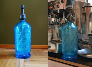 Antique French 1931 Syphon Bottle Seltzer Brasserie Mapataud Gonzales Blue Glas