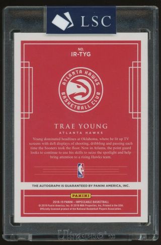 2018 - 19 Panini Impeccable Trae Young Hawks RC Rookie AUTO 96/99 2