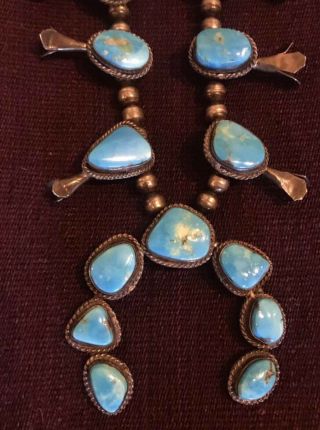 Vintage Old Antique Navajo Squash Blossom Necklace Silver Turquoise