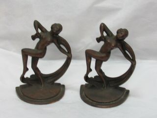 Vintage Art Deco Frankart Style Spelter Nude Dancing Woman Nymph Bookends