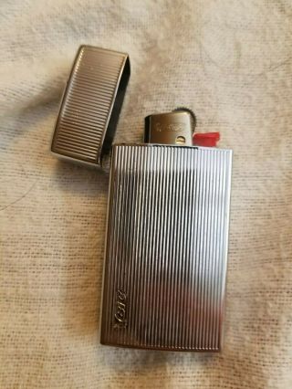 Vtg Silver Retro Cover Case Flip Top Mini B.  I.  C Cigarette Lighter Holder Smoker