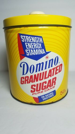 Vintage Antique 60’s Domino Sugar Metal Graphic Tin Yellow Kitchen Advertising