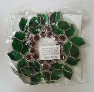 Vintage Stained Glass Wreath - Christmas Holly