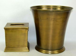 Vintage Antique Brass Bathroom Waste Trash Basket Can And Tissue Holder Set