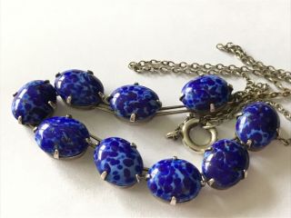 Antique Vintage Art Deco silver lapis lazuli necklace. 2