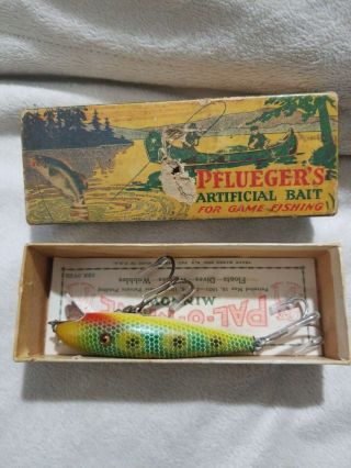 Vintage old wood fishing lure Pflueger Palomine Frog Scale GE 5005 NR 2