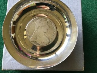 Antique Silver Bowl With 1780 Austria Maria Theresa Thaler Bullion Coin (2)