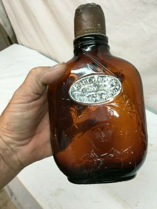 Vintage Paul Jones Amber Glass Whiskey Bottle With Tin Cup 100 Proof Rye