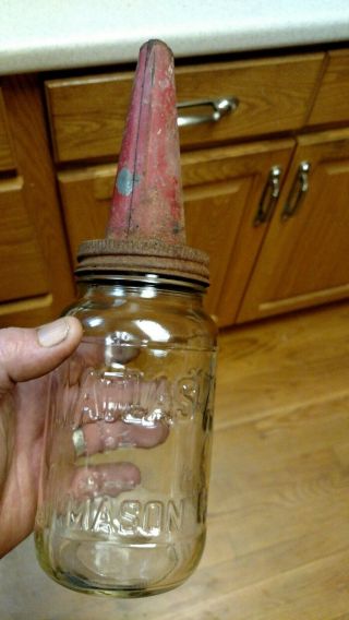 Vintage 1 Quart Glass Motor Oil Bottle With Spout