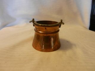Vintage Small Copper Pail With Brass Ornate Handle 3 " Tall