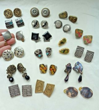 19 Pairs Vintage Assorted Chicos Gold Silver Tone Rhinestone Clip Earrings