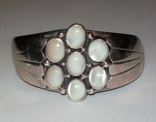 Vintage Bc Sterling Silver Mother Of Pearl Cluster Cuff Bracelet