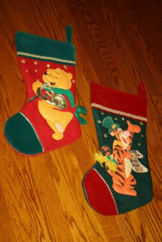 Disney Winnie The Pooh & Tigger Christmas Stockings Set 3d Images Vintage Felt