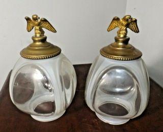 2 Vintage 1950s Federal Style Eagle Topped Outdoor Lantern Sconce Porch Globes