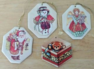 4 Avon Vintage 2 Sided Die Cut Christmas Ornaments Scented Fabric Santa Angel