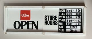 Coca - Cola Sliding Store Door Sign Open Or Closed With Hours Slider - Vintage